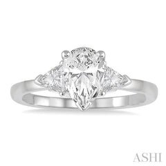 3/4 Ctw Pear and Triangle Cut Diamond Ladies Engagement Ring with 1/2 Ct Pear Cut Center Stone in 14K White Gold