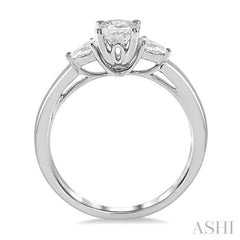 3/4 Ctw Pear and Oval Cut Diamond Ladies Engagement Ring With 1/2 Ct Oval Cut Center Stone in 14K White Gold