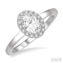 1/3 Ctw Round Cut Diamond Halo Engagement Ring With 1/4 Ct Oval Cut Center Stone in 14K White Gold