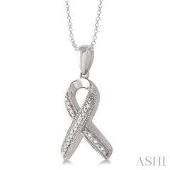 1/20 Ctw Single Cut Diamond Support Ribbon Pendant in Sterling Silver with Chain