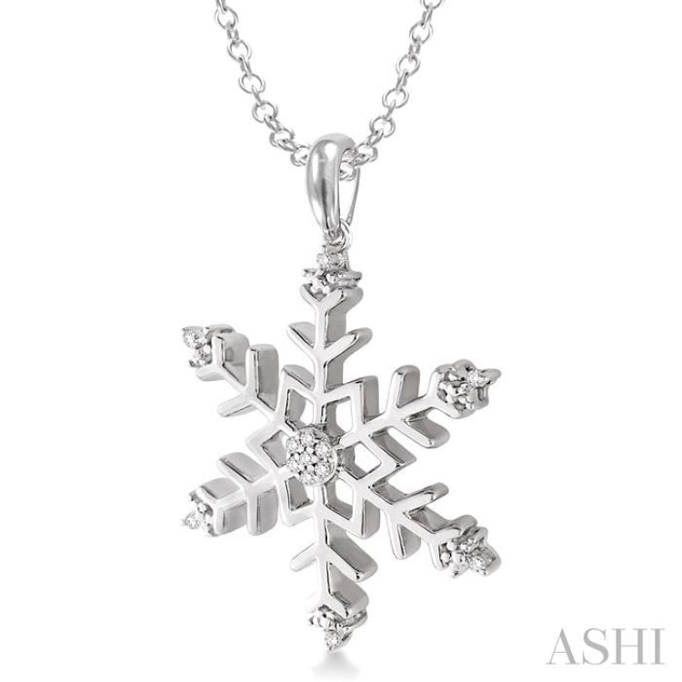 1/20 Ctw Round Cut Diamond Snowflake Pendant in Sterling Silver with Chain