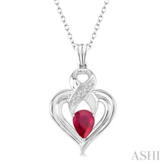 6x4 MM Pear Shape Ruby and 1/50 Ctw Single Cut Diamond Pendant in Sterling Silver with Chain