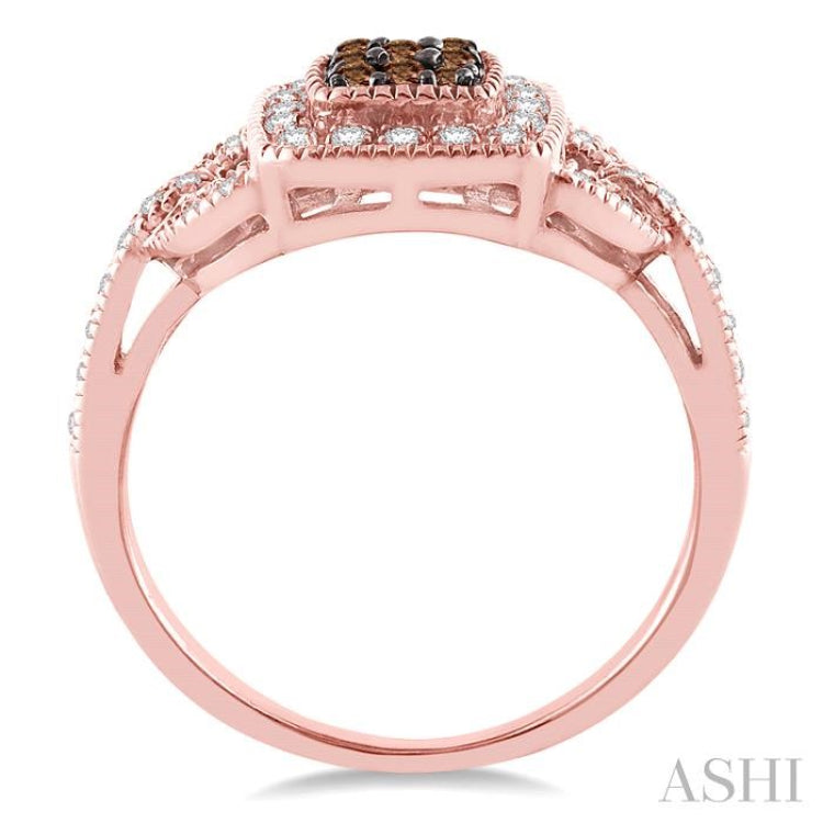 1/3 ctw Round Cut White and Champagne Brown Diamond Ring in 10K Rose Gold