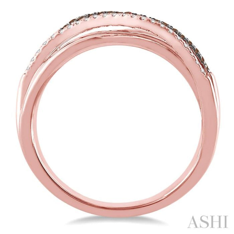 1/5 ctw Round Cut White and Champagne Brown Diamond Ring in 10K Rose Gold