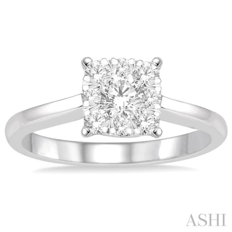 1/2 ctw Round Cut Diamond Square Shape Lovebright Ring in 14K White Gold