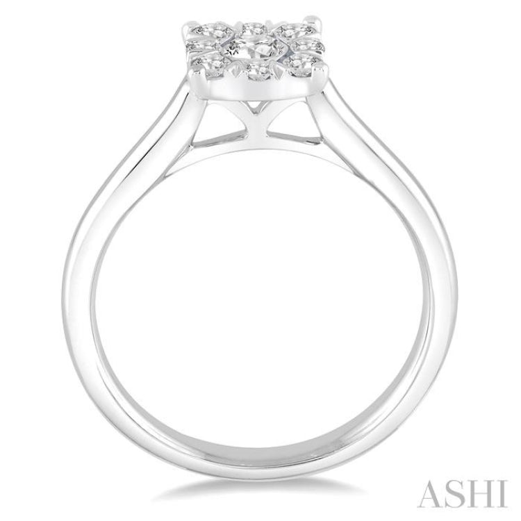1/2 ctw Round Cut Diamond Square Shape Lovebright Ring in 14K White Gold