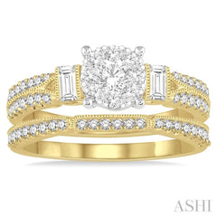1 ctw Diamond Lovebright Bridal Set with 3/4 ctw Engagement Ring and 1/5 ctw Wedding Band in 14K Yellow and White Gold