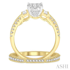 1 ctw Diamond Lovebright Bridal Set with 3/4 ctw Engagement Ring and 1/5 ctw Wedding Band in 14K Yellow and White Gold