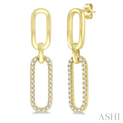 1/6 Ctw Round Cut Diamond Paperclip Earrings in 14K Yellow Gold