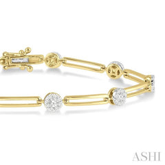 1 1/5 Ctw Lovebright Round Cut Diamond Paperclip Link Bracelet in 14K Yellow and White Gold