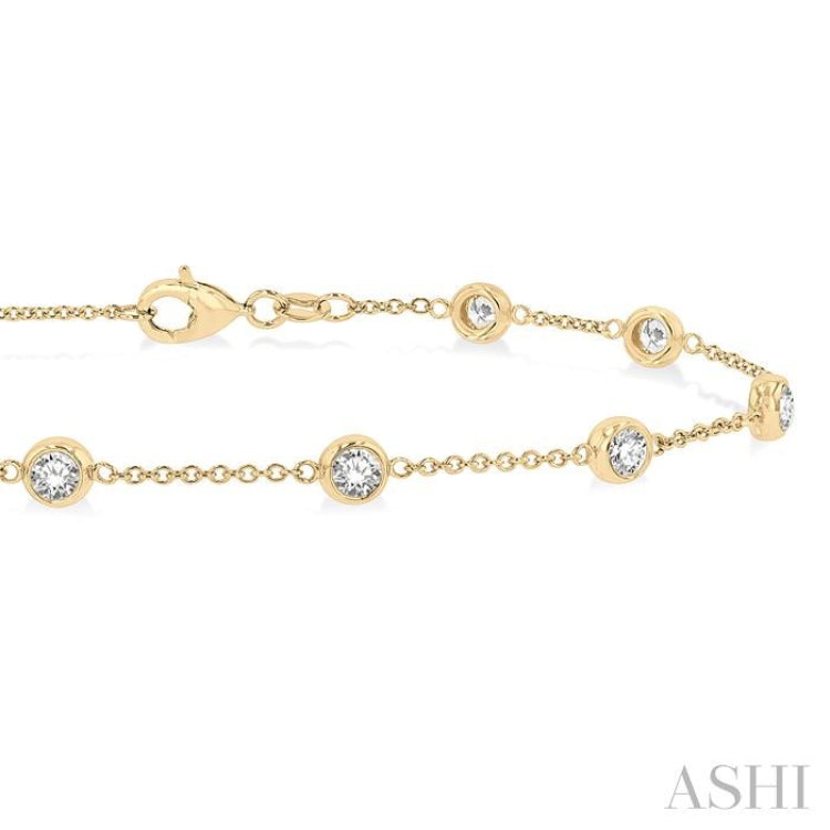 1 Ctw Circular Mount Round Cut Diamond Station Bracelet in 14K Yellow Gold