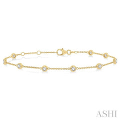 3/4 Ctw Circular Mount Round Cut Diamond Station Bracelet in 14K Yellow Gold
