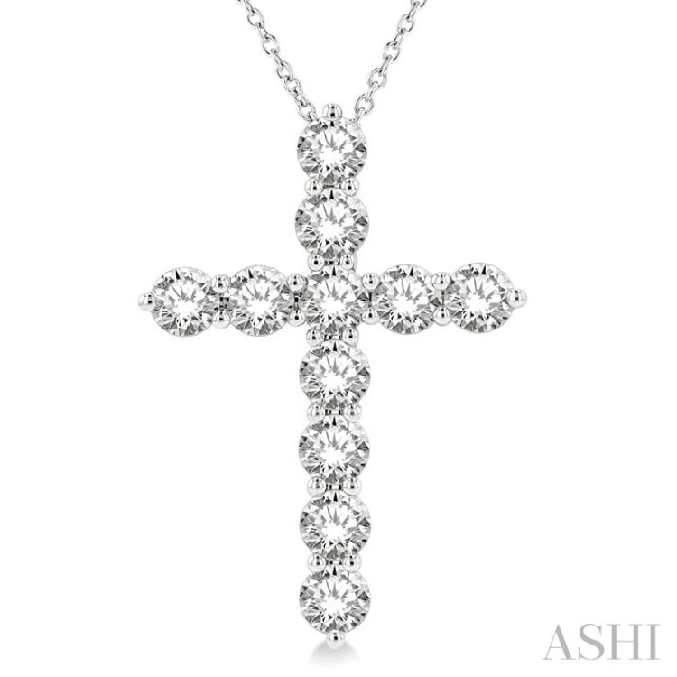 3 Ctw Round Cut Diamond Cross Pendant in 14K White Gold with Chain