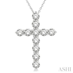 3 Ctw Round Cut Diamond Cross Pendant in 14K White Gold with Chain