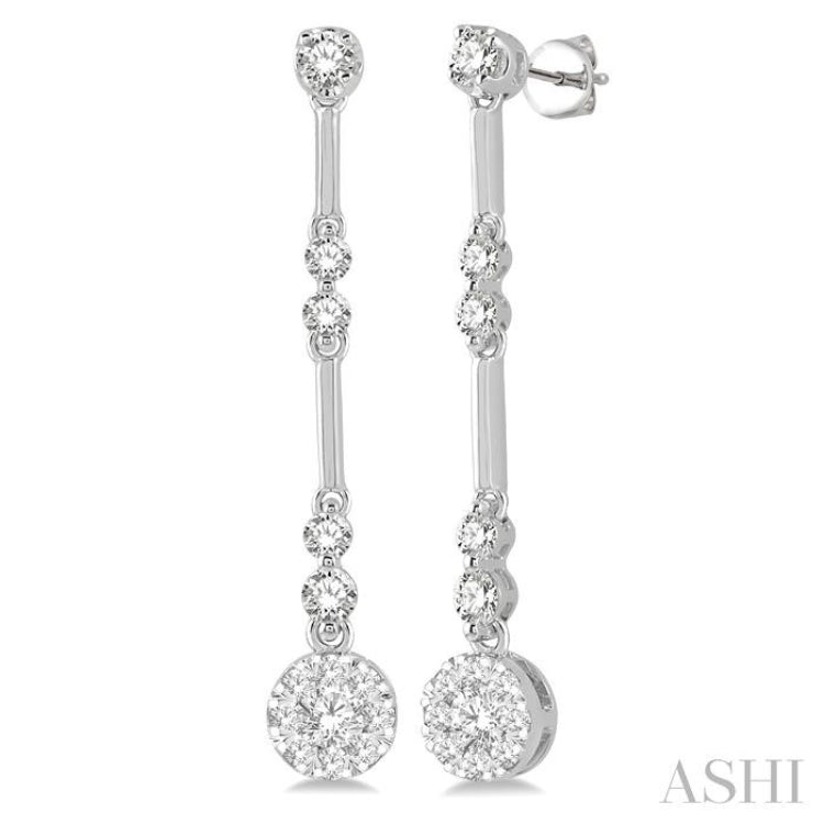 3/4 Ctw Tri-Section Lovebright Round Cut Diamond Bar Link Earrings in 14K White Gold