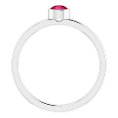 Rhodium-Plated Sterling Silver 4 mm Imitation Ruby Ring