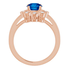 14K Rose Lab-Grown Blue Sapphire & 1/8 CTW Natural Diamond Ring