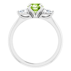 14K White Natural Peridot & 1/4 CTW Natural Diamond Ring