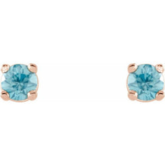 14K Rose Gold 2.5 mm Natural Blue Zircon Earrings