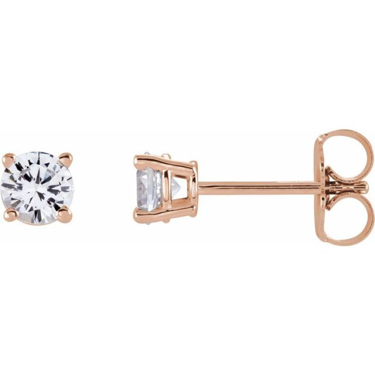 14K Rose Gold 4 mm Natural White Sapphire Earrings