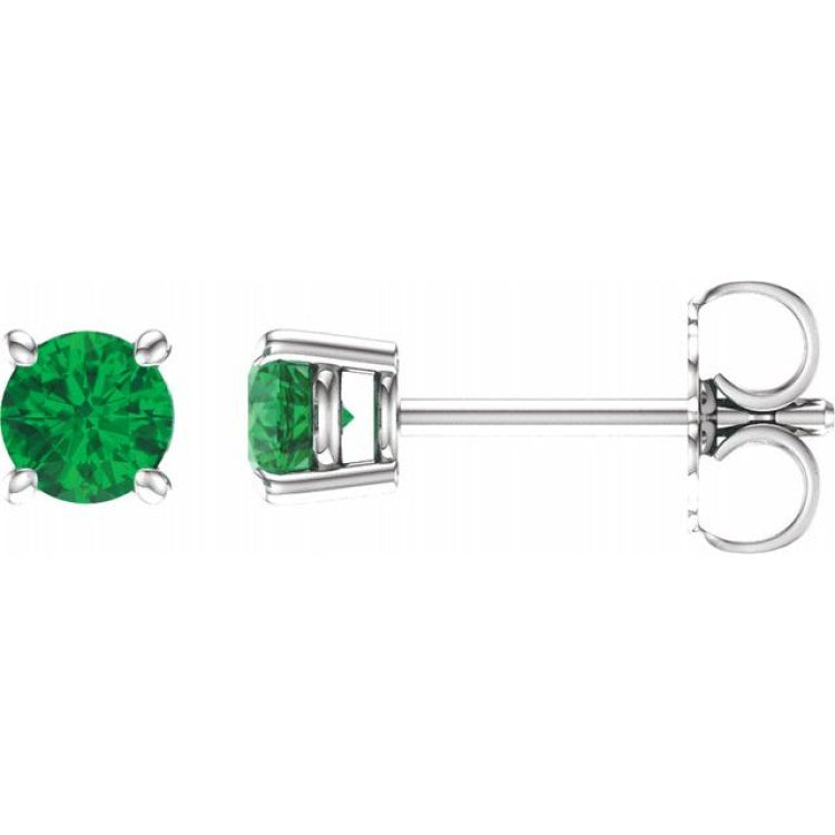 14K White Gold 2.5 mm Lab-Grown Emerald Earrings