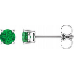 14K White Gold 2.5 mm Lab-Grown Emerald Earrings