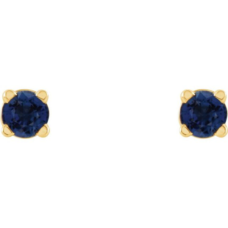 14K Yellow Gold 2.5 mm Lab-Grown Blue Sapphire Earrings