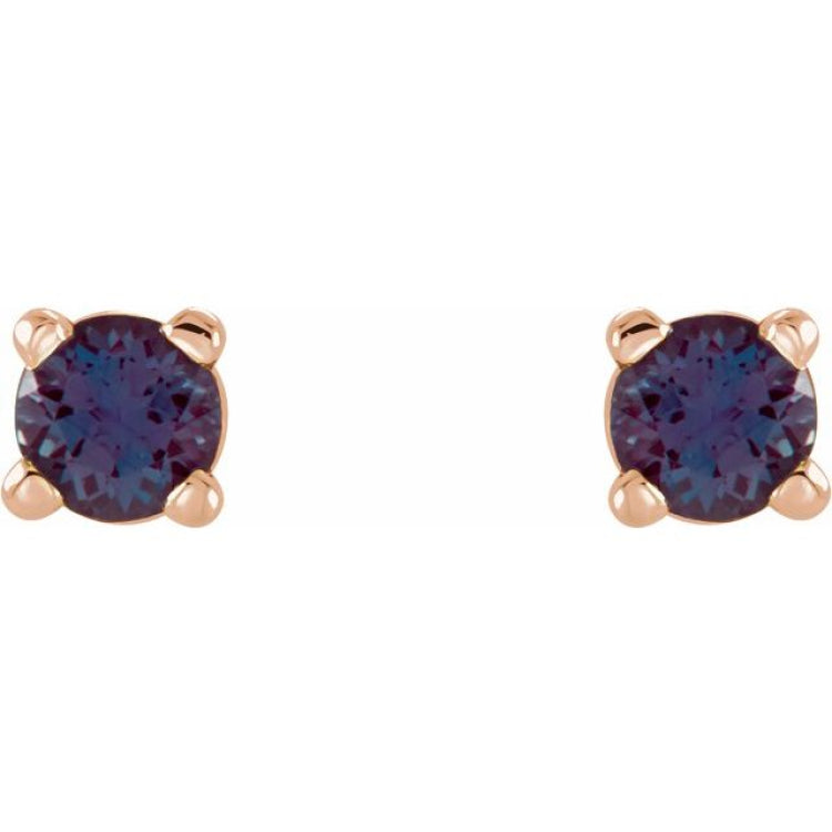 14K Rose Gold 2.5 mm Lab-Grown Alexandrite Earrings