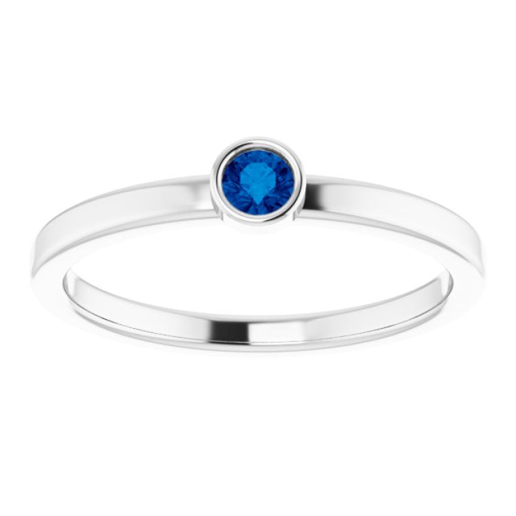 Rhodium-Plated Sterling Silver 3 mm Lab-Grown Blue Sapphire Ring