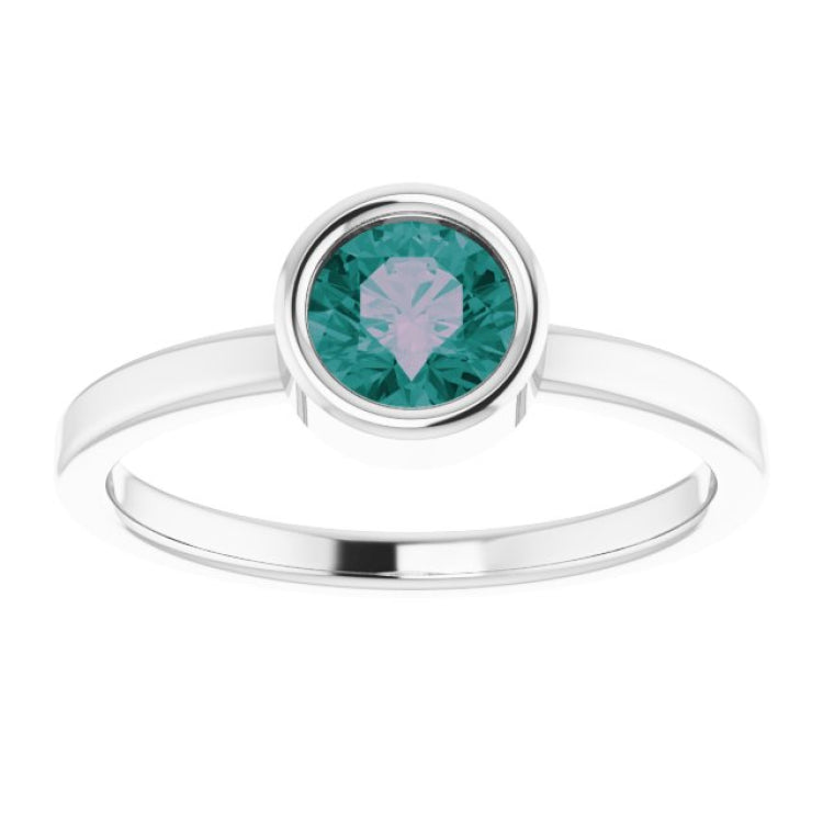 Rhodium-Plated Sterling Silver 5.5 mm Lab-Grown Alexandrite Ring