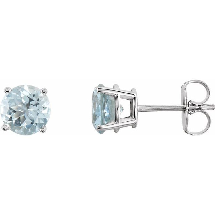 14K White Gold 6 mm Natural Aquamarine Earrings
