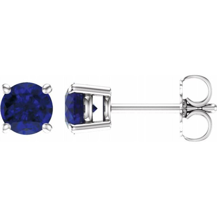14K White Gold 5 mm Natural Blue Sapphire Earrings