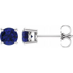 14K White Gold 5 mm Natural Blue Sapphire Earrings