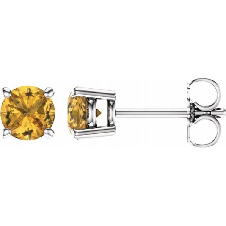 14K White Gold 5 mm Natural Yellow Sapphire Earrings