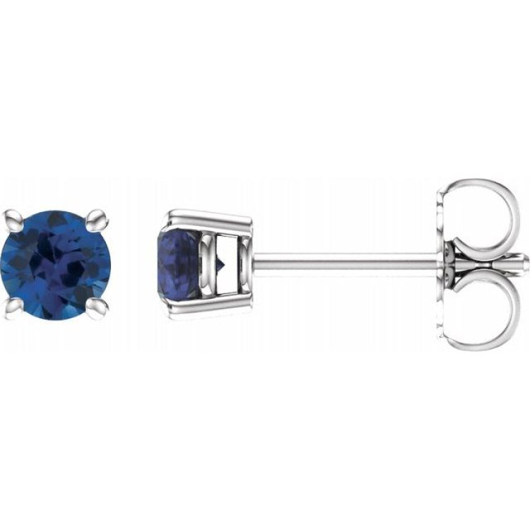 14K White Gold 4 mm Natural Blue Sapphire Earrings