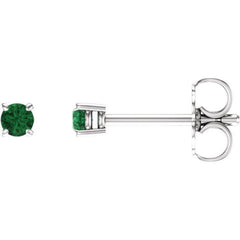 14K White Gold 2.5 mm Natural Emerald Earrings
