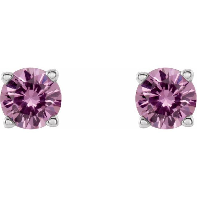 14K White Gold 4 mm Natural Pink Sapphire Earrings