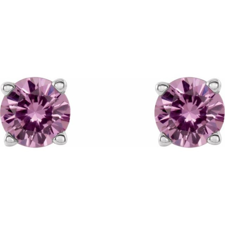 14K White Gold 2.5 mm Natural Pink Sapphire Earrings