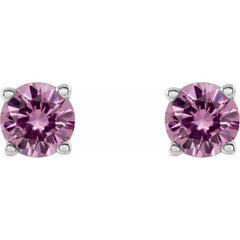 14K White Gold 2.5 mm Natural Pink Sapphire Earrings