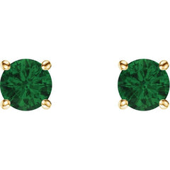 14K Yellow Gold 5 mm Natural Emerald Earrings