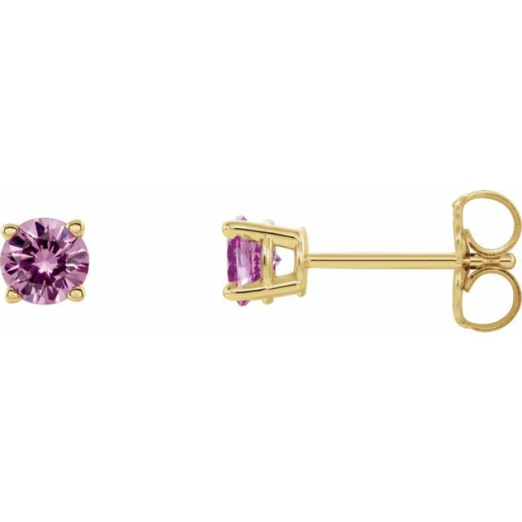 14K Yellow Gold 5 mm Natural Pink Sapphire Earrings