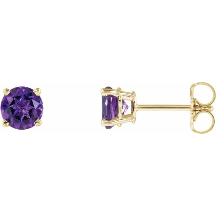 14K Yellow Gold 5 mm Natural Amethyst Earrings