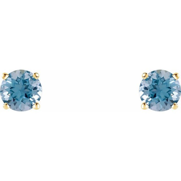 14K Yellow Gold 5 mm Natural Aquamarine Earrings