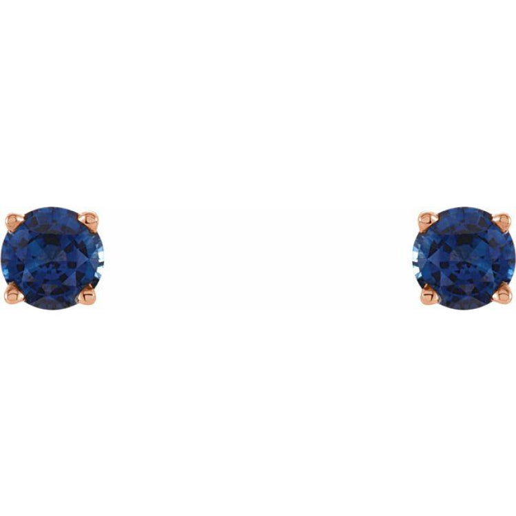14K Rose Gold 4 mm Natural Blue Sapphire Earrings