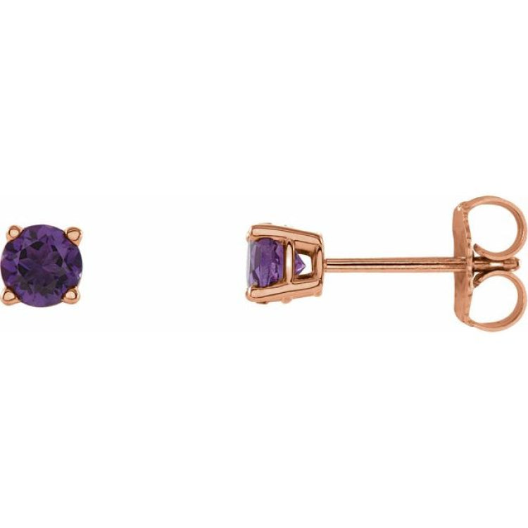 14K Rose Gold 4 mm Natural Amethyst Earrings