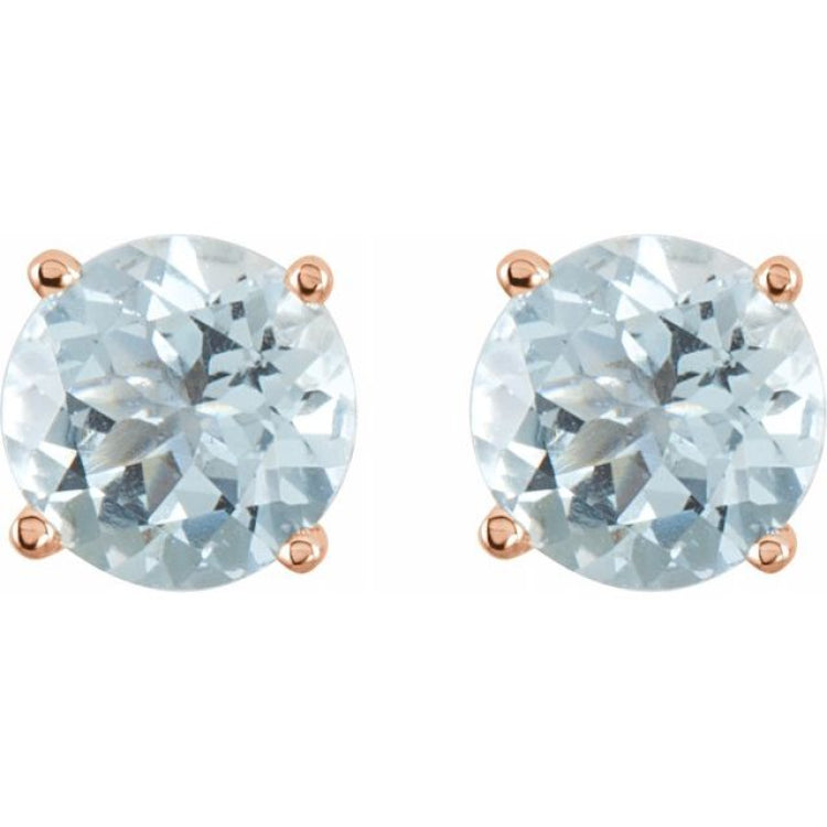 14K Rose Gold 5 mm Natural Aquamarine Earrings