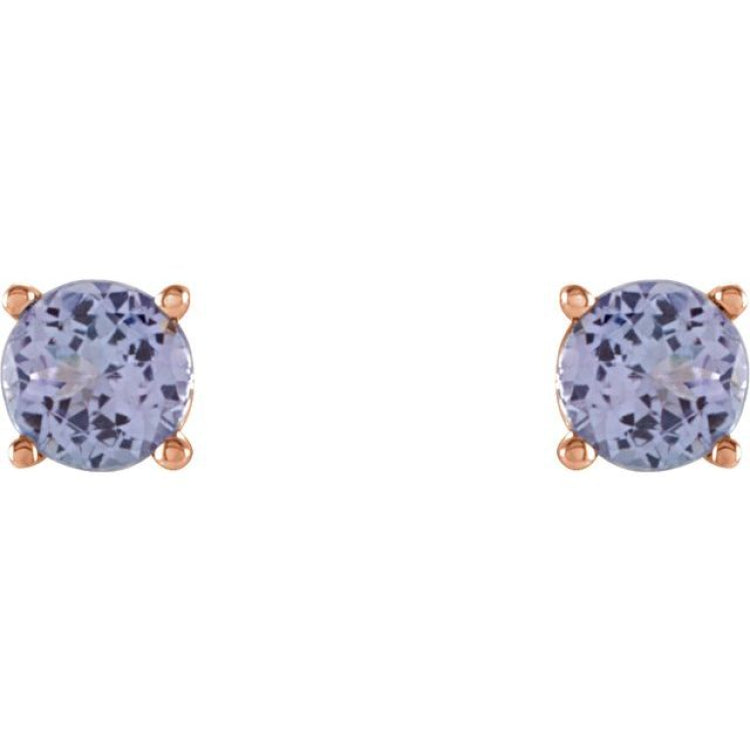 14K Rose Gold 4 mm Natural Tanzanite Earrings