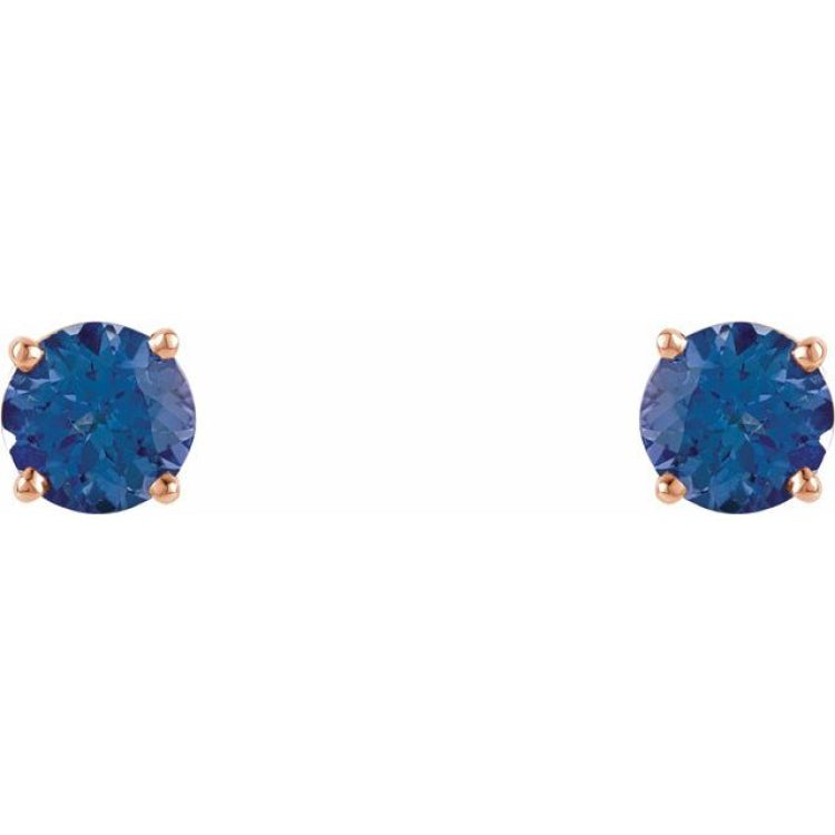 14K Rose Gold 5 mm Natural Tanzanite Earrings