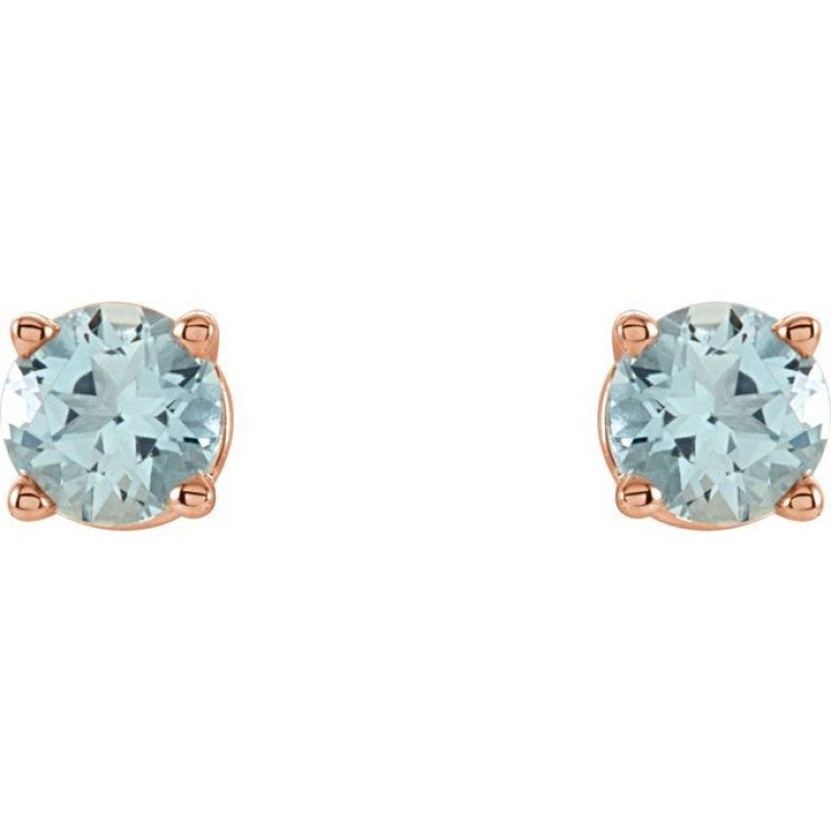 14K Rose Gold 2.5 mm Natural Aquamarine Earrings
