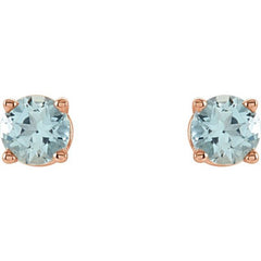 14K Rose Gold 2.5 mm Natural Aquamarine Earrings